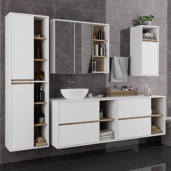 MEUBLE DE SALLE DE BAIN SOUS LAVABO VAMI W90 2TI 2P BLANC / CHÊNE SONOMA