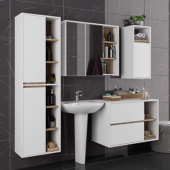 MEUBLE DE SALLE DE BAIN SOUS LAVABO VAMI W90 2TI 2P BLANC / CHÊNE SONOMA