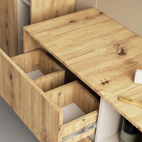 MEUBLE DE SALLE DE BAIN SOUS LAVABO VAMI W90 2TI 2P PK CHÊNE ARTISAN / KASHMIR