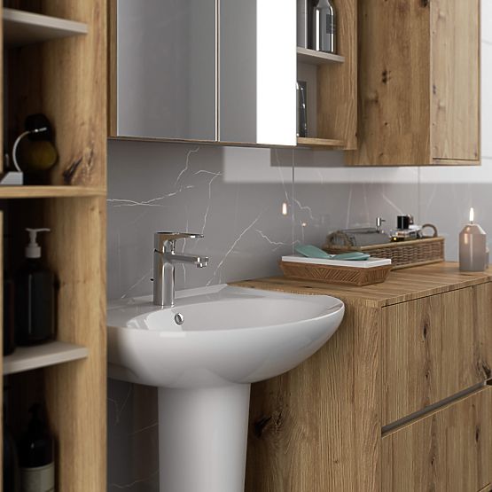 MEUBLE DE SALLE DE BAIN SOUS LAVABO VAMI W90 2TI 2P PK CHÊNE ARTISAN / KASHMIR