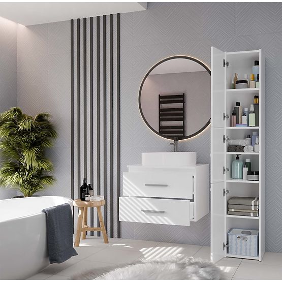 MEUBLE DE SALLE DE BAIN SUSPENDU SOUS LAVABO NEL 60 AVEC 2 TIROIRS BLANC