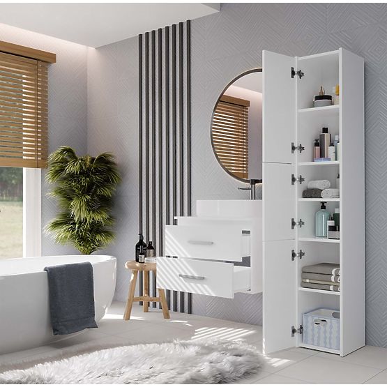 MEUBLE DE SALLE DE BAIN SUSPENDU SOUS LAVABO NEL 60 AVEC 2 TIROIRS BLANC