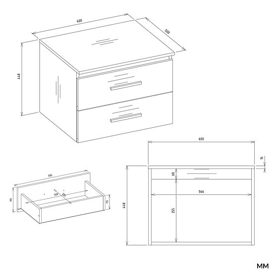 MEUBLE DE SALLE DE BAIN SUSPENDU SOUS LAVABO NEL 60 AVEC 2 TIROIRS BLANC