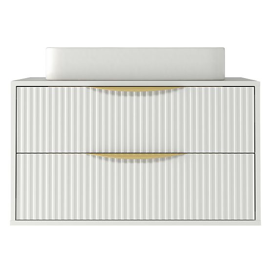 Meuble sous lavabo Avila 2.0, 80 cm, rainuré, poignées dorées, blanc