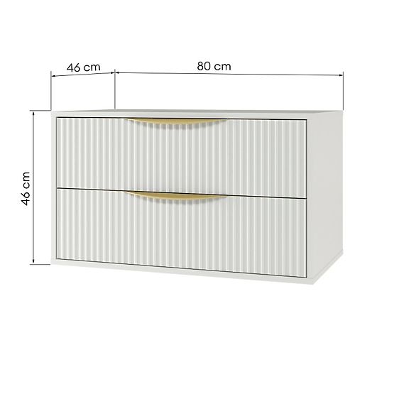 Meuble sous lavabo Avila 2.0, 80 cm, rainuré, poignées dorées, blanc