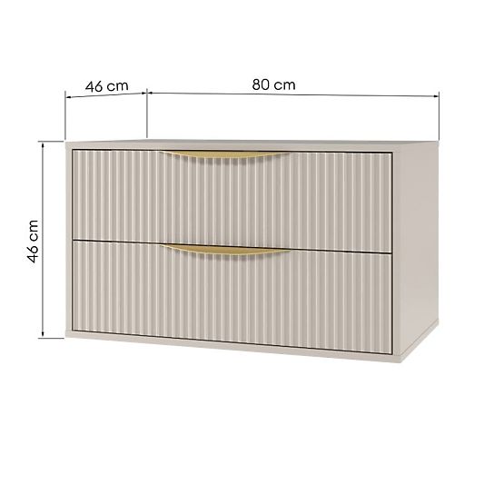 Meuble sous lavabo Avila 2.0, 80 cm, rainuré, poignées dorées, cachemire