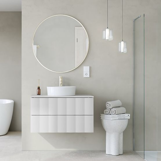 Meuble sous lavabo Grita 80 cm, blanc, panneau avant ondulé