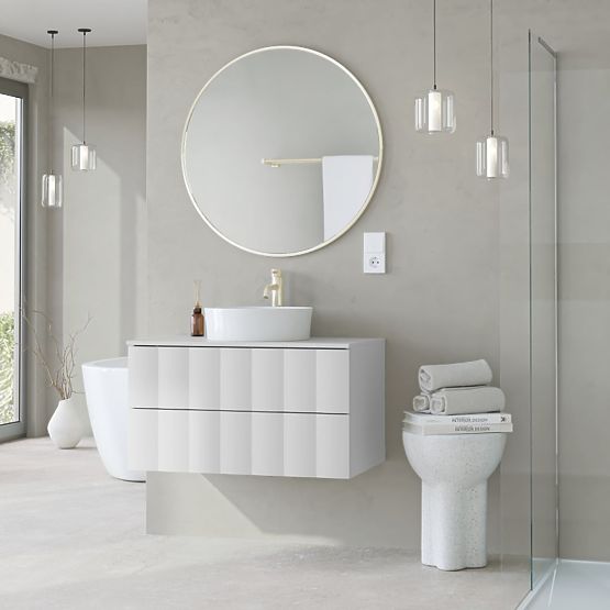 Meuble sous lavabo Grita 80 cm, blanc, panneau avant ondulé