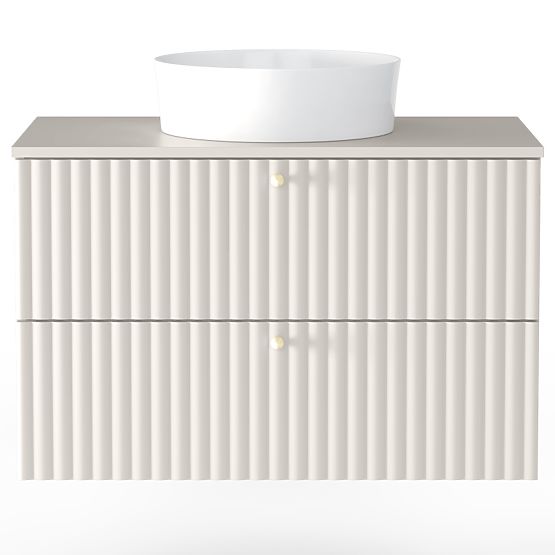 Meuble sous lavabo Nelli 80 cm, cachemire, rainuré, poignées dorées