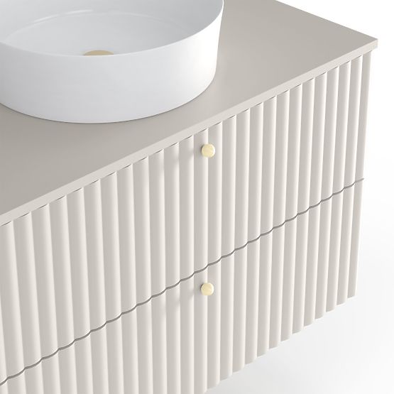 Meuble sous lavabo Nelli 80 cm, cachemire, rainuré, poignées dorées