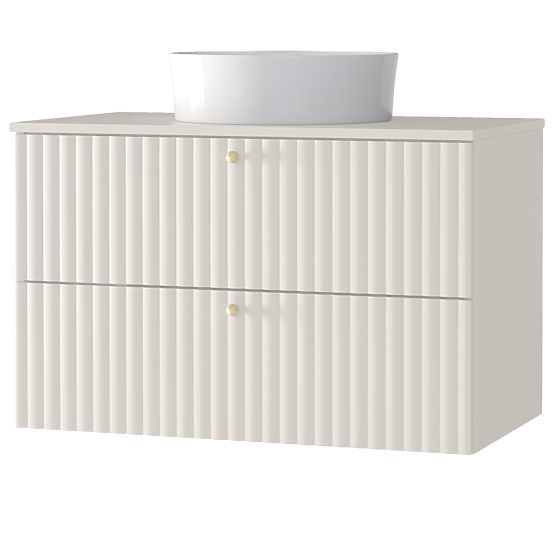 Meuble sous lavabo Nelli 80 cm, cachemire, rainuré, poignées dorées