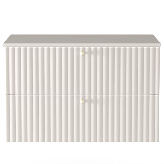 Meuble sous lavabo Nelli 80 cm, cachemire, rainuré, poignées dorées