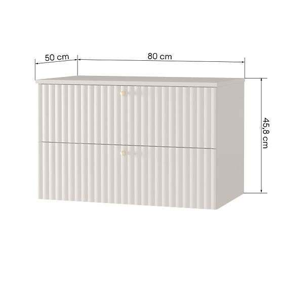 Meuble sous lavabo Nelli 80 cm, cachemire, rainuré, poignées dorées