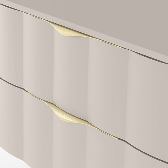 Meuble sous lavabo Omi 80 cm, panneau avant ondulé, poignées dorées, beige cachemire