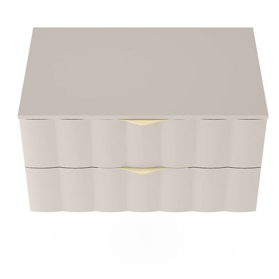 Meuble sous lavabo Omi 80 cm, panneau avant ondulé, poignées dorées, beige cachemire