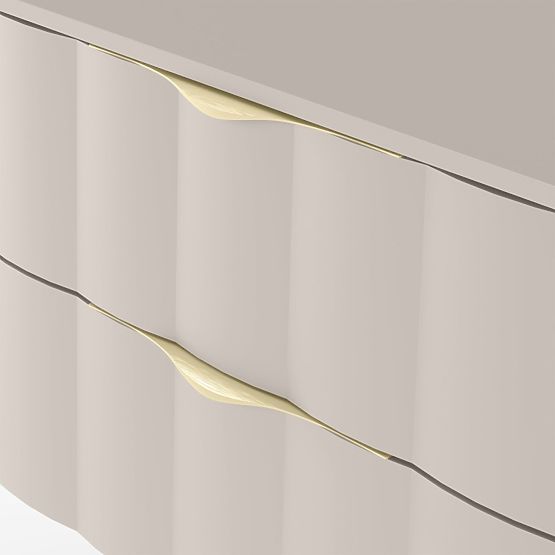 Meuble sous lavabo Omi 80 cm, panneau avant ondulé, poignées dorées, beige cachemire