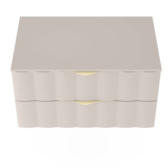 Meuble sous lavabo Omi 80 cm, panneau avant ondulé, poignées dorées, beige cachemire