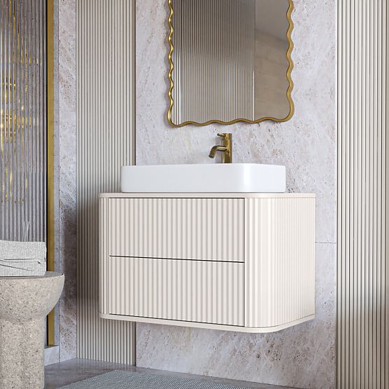 Meuble sous lavabo sur plan Nuvia 80 cm, cachemire, arrondi, rainuré