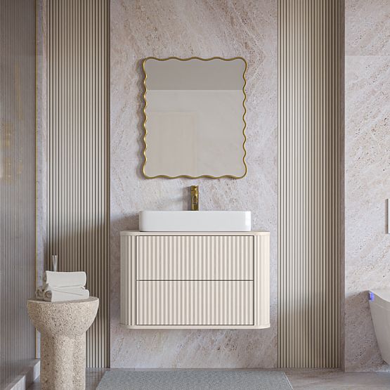 Meuble sous lavabo sur plan Nuvia 80 cm, cachemire, arrondi, rainuré