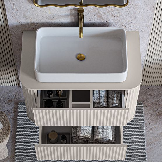 Meuble sous lavabo sur plan Nuvia 80 cm, cachemire, arrondi, rainuré