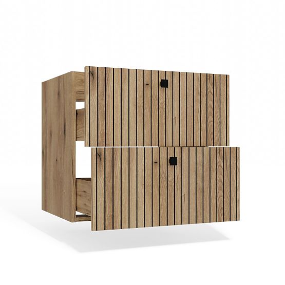 MEUBLE SOUS-LAVABO SUSPENDU TIGO 60 2S CHÊNE EVOKE 2 TIROIRS PANNEAU FRONTAL RAINURÉ