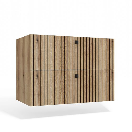 MEUBLE SOUS LAVABO SUSPENDU TIGO 80 2S CHÊNE EVOKE 2 TIROIRS PANNEAU FRONTAL RAINURÉ