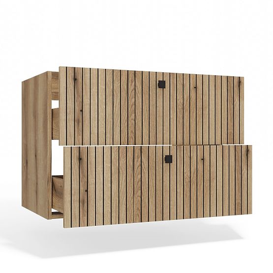 MEUBLE SOUS LAVABO SUSPENDU TIGO 80 2S CHÊNE EVOKE 2 TIROIRS PANNEAU FRONTAL RAINURÉ