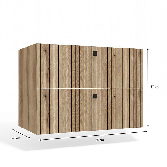 MEUBLE SOUS LAVABO SUSPENDU TIGO 80 2S CHÊNE EVOKE 2 TIROIRS PANNEAU FRONTAL RAINURÉ