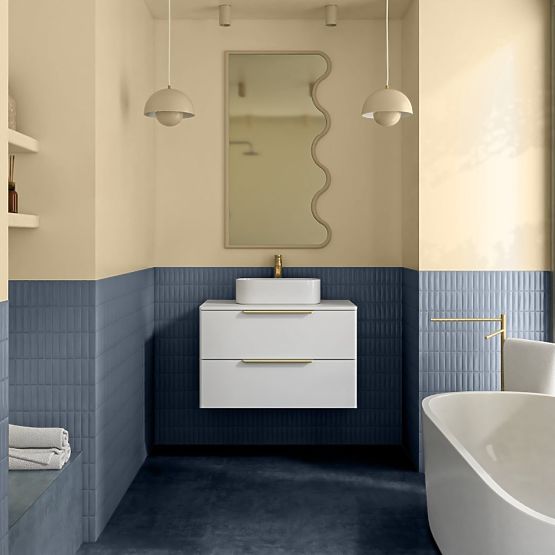 Meuble sous lavabo Tidea 80 cm, blanc, poignées dorées