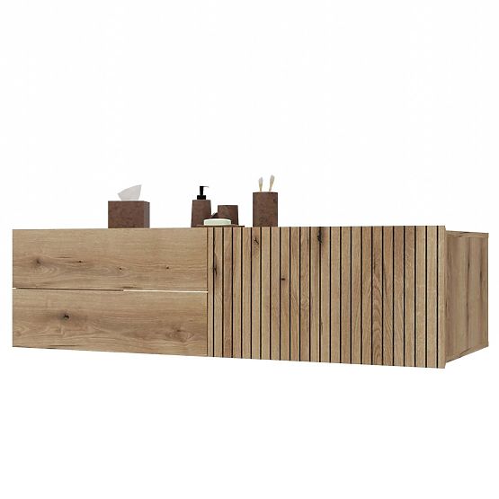 MEUBLE SOUS LAVABO TIGO 1D2S CHÊNE EVOKE 140 CM 2 TIROIRS PANNEAU FRONTAL RAINURÉ SUSPENDU