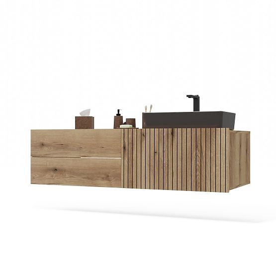 MEUBLE SOUS LAVABO TIGO 1D2S CHÊNE EVOKE 140 CM 2 TIROIRS PANNEAU FRONTAL RAINURÉ SUSPENDU