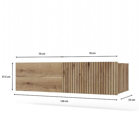 MEUBLE SOUS LAVABO TIGO 1D2S CHÊNE EVOKE 140 CM 2 TIROIRS PANNEAU FRONTAL RAINURÉ SUSPENDU