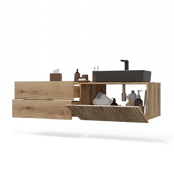 MEUBLE SOUS LAVABO TIGO 1D2S CHÊNE EVOKE 140 CM 2 TIROIRS PANNEAU FRONTAL RAINURÉ SUSPENDU