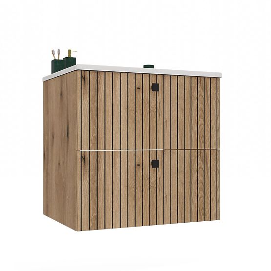 MEUBLE SOUS LAVABO TIGO 60 2S CHÊNE ÉVOQUÉ PANNEAU FRONTAL STRIÉ + LAVABO