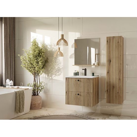 MEUBLE SOUS LAVABO TIGO 60 2S CHÊNE ÉVOQUÉ PANNEAU FRONTAL STRIÉ + LAVABO