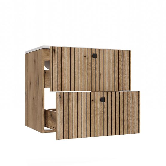 MEUBLE SOUS LAVABO TIGO 60 2S CHÊNE ÉVOQUÉ PANNEAU FRONTAL STRIÉ + LAVABO