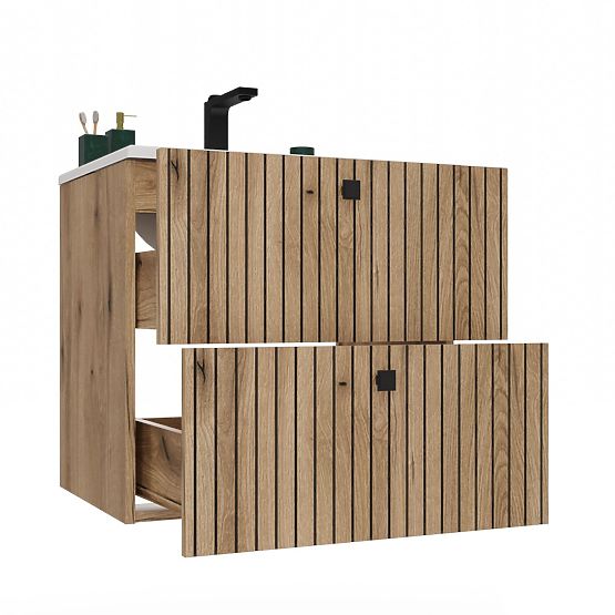 MEUBLE SOUS LAVABO TIGO 60 2S CHÊNE ÉVOQUÉ PANNEAU FRONTAL STRIÉ + LAVABO