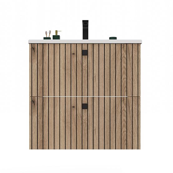 MEUBLE SOUS LAVABO TIGO 60 2S CHÊNE ÉVOQUÉ PANNEAU FRONTAL STRIÉ + LAVABO