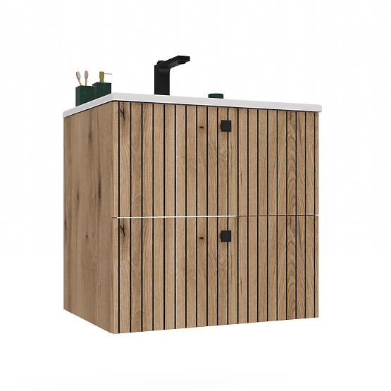 MEUBLE SOUS LAVABO TIGO 60 2S CHÊNE ÉVOQUÉ PANNEAU FRONTAL STRIÉ + LAVABO