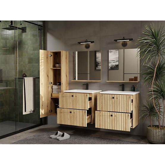 MEUBLE SOUS LAVABO TIGO 60 2S CHÊNE ÉVOQUÉ PANNEAU FRONTAL STRIÉ + LAVABO