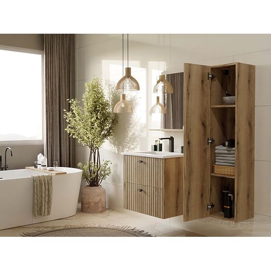 MEUBLE SOUS LAVABO TIGO 60 2S CHÊNE ÉVOQUÉ PANNEAU FRONTAL STRIÉ + LAVABO