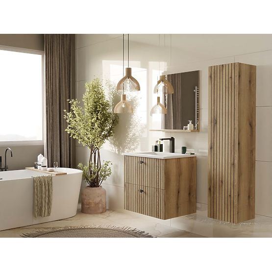 MEUBLE SOUS LAVABO TIGO 60 2S CHÊNE ÉVOQUÉ PANNEAU FRONTAL STRIÉ + LAVABO