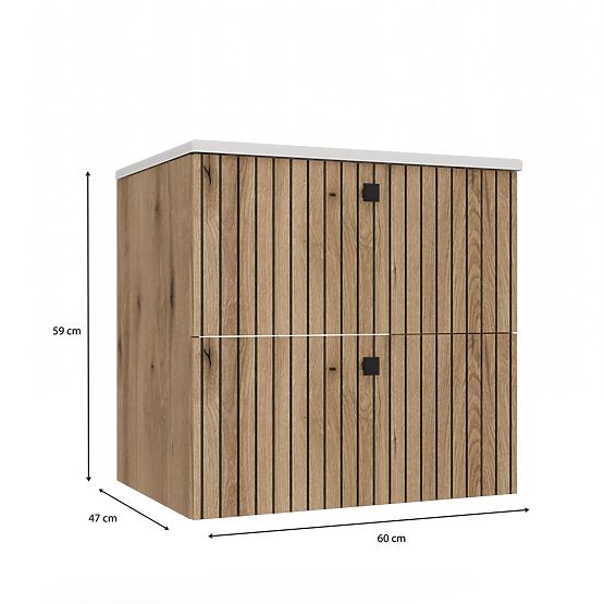 MEUBLE SOUS LAVABO TIGO 60 2S CHÊNE ÉVOQUÉ PANNEAU FRONTAL STRIÉ + LAVABO