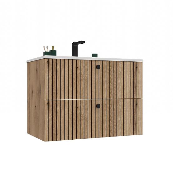 MEUBLE SOUS LAVABO TIGO 80 2S CHÊNE ÉVOQUE RAINURÉ + LAVABO
