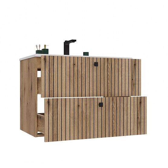 MEUBLE SOUS LAVABO TIGO 80 2S CHÊNE ÉVOQUE RAINURÉ + LAVABO