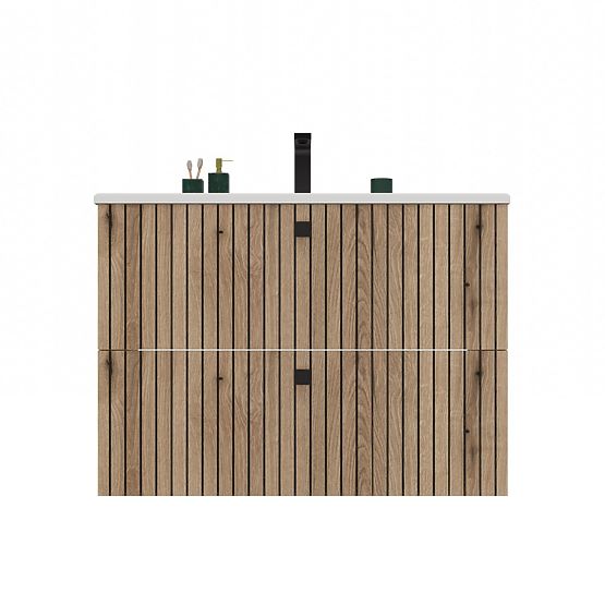 MEUBLE SOUS LAVABO TIGO 80 2S CHÊNE ÉVOQUE RAINURÉ + LAVABO