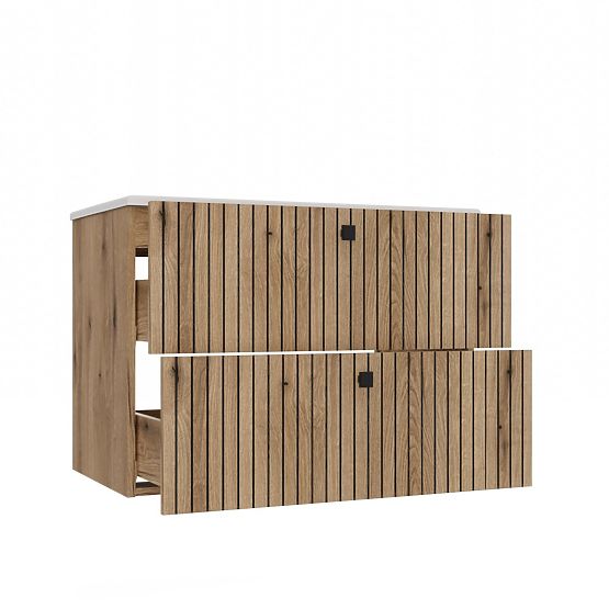 MEUBLE SOUS LAVABO TIGO 80 2S CHÊNE ÉVOQUE RAINURÉ + LAVABO