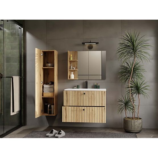MEUBLE SOUS LAVABO TIGO 80 2S CHÊNE ÉVOQUE RAINURÉ + LAVABO