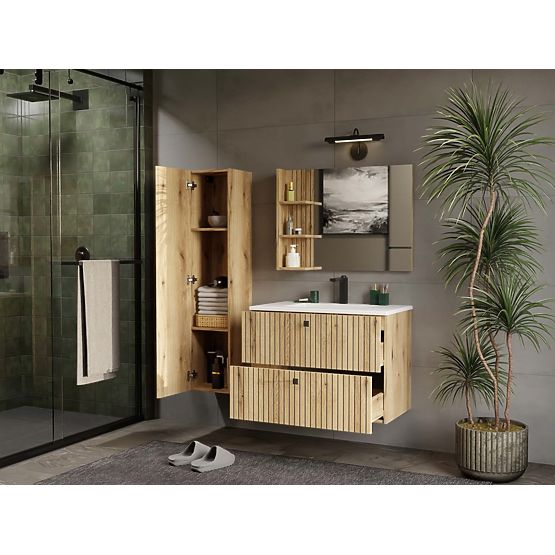 MEUBLE SOUS LAVABO TIGO 80 2S CHÊNE ÉVOQUE RAINURÉ + LAVABO