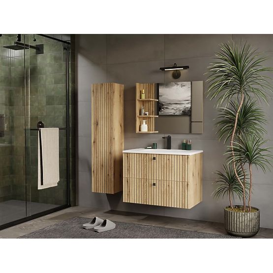 MEUBLE SOUS LAVABO TIGO 80 2S CHÊNE ÉVOQUE RAINURÉ + LAVABO